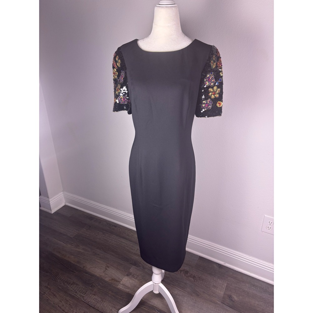 Vintage black cocktail dress sequin beaded formal wedding guest holiday party